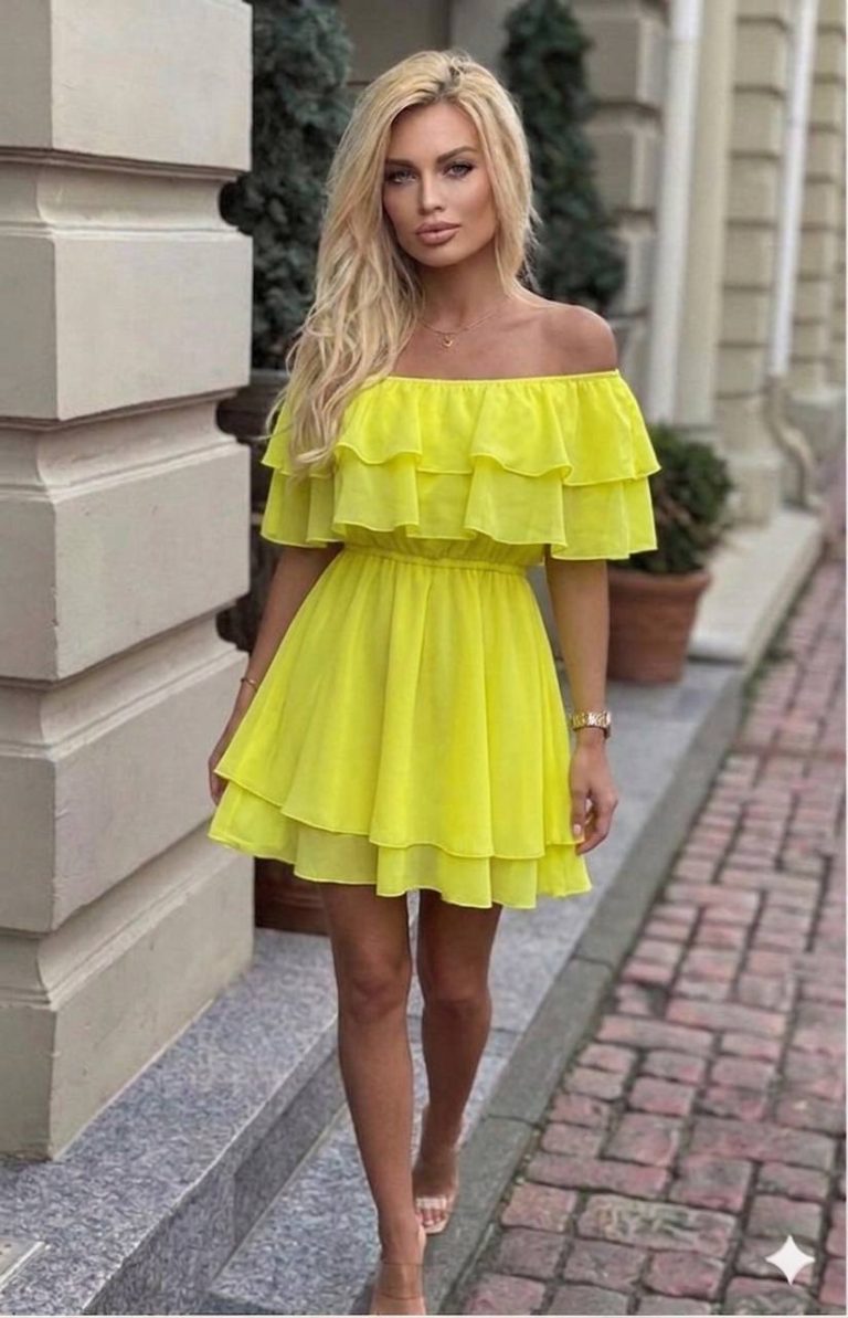 Rochie elastica cu volane Mona galbena