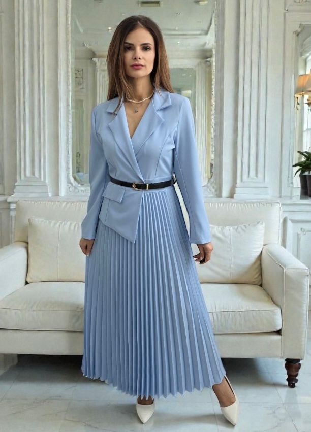 Rochie plisata cu sacou Sorelle bleu