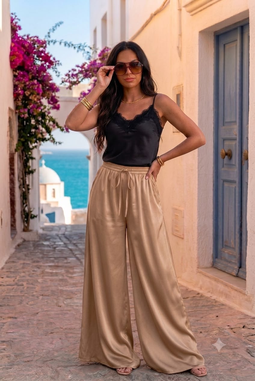 Pantaloni satinati Lore bej