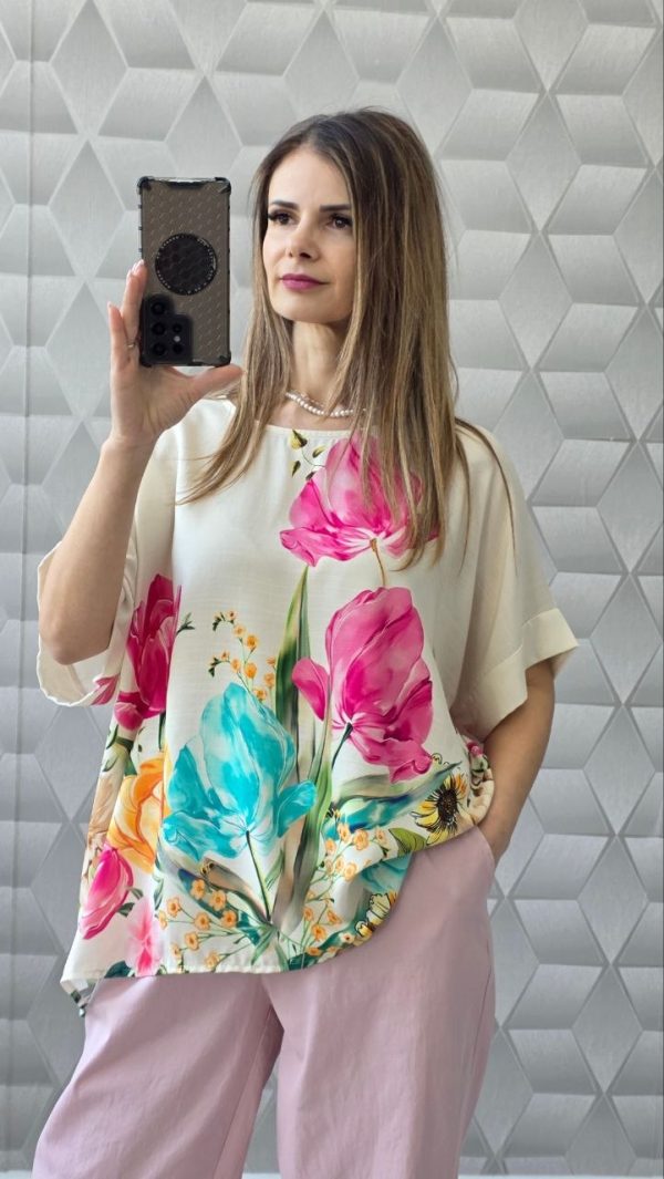 Bluza din vascoza cu imprimeu floral pe croi larg Lily