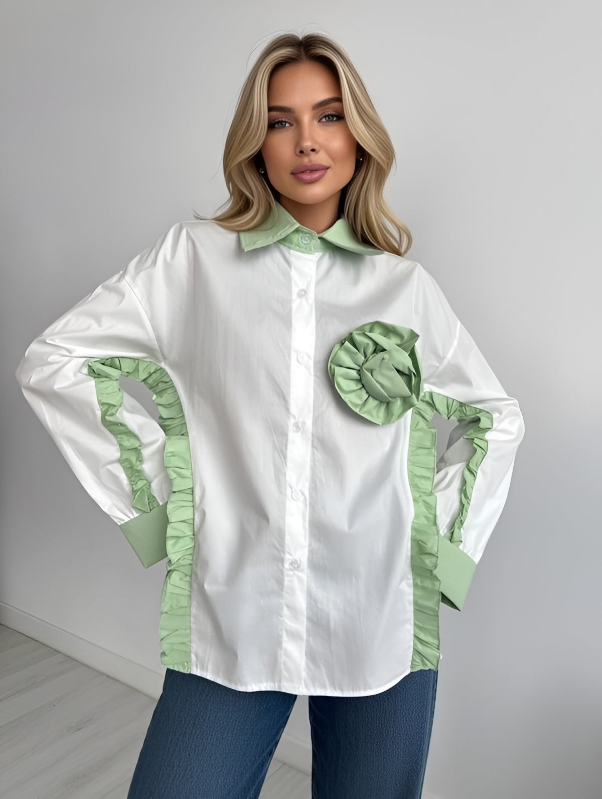 Camasa din bumbac cu trandafir detasabil Rose verde