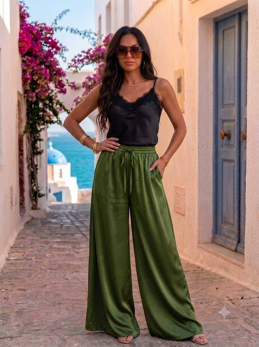 Pantaloni satinati Lore verde