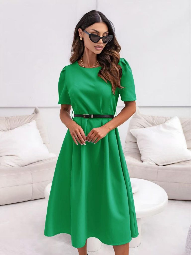 Rochie cu curea de piele ecologica Elise verde