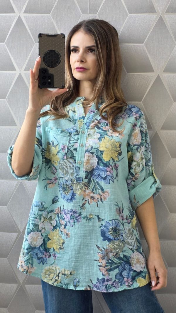 Camasa din bumbac cu imprimeuri florale Kira