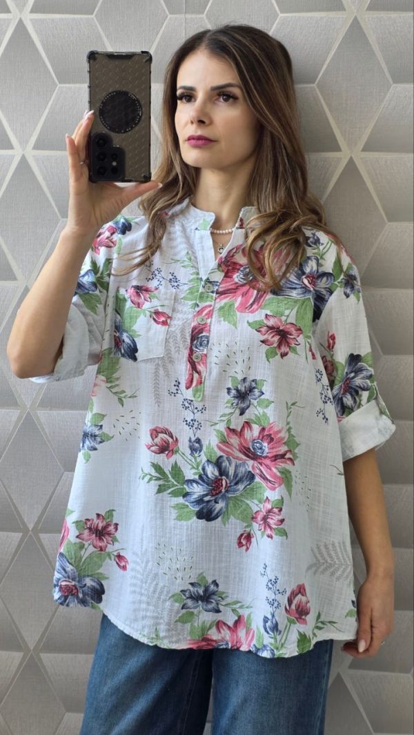 Camasa din bumbac cu imprimeuri florale Kira