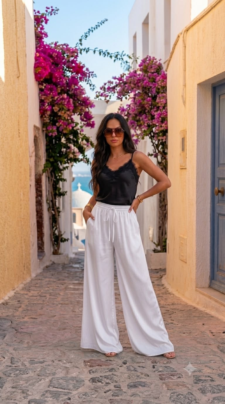 Pantaloni satinati Lore alb