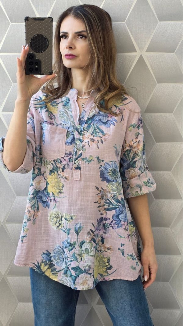 Camasa din bumbac cu imprimeuri florale Kira