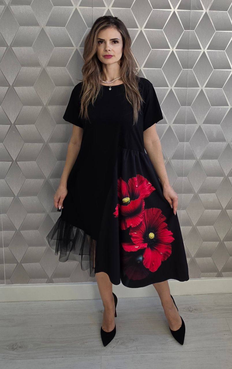Rochie cu maneca scurta si imprimeu 3D Floralis