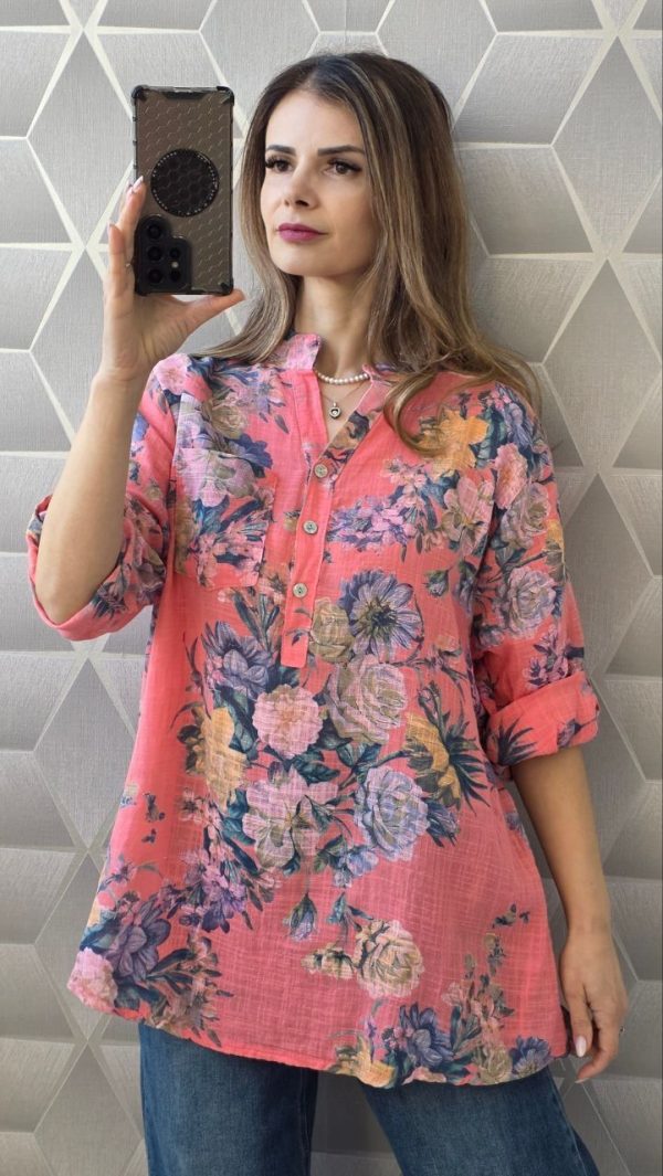 Camasa din bumbac cu imprimeuri florale Kira