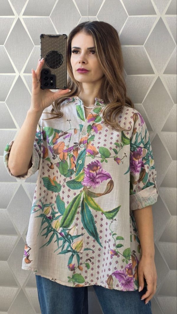Camasa din bumbac cu imprimeuri florale Kira
