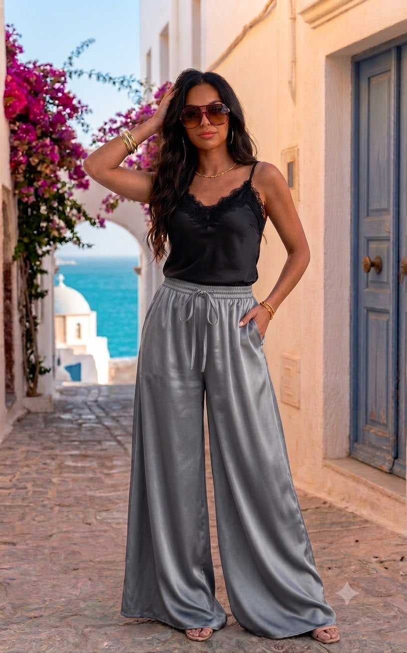 Pantaloni satinati Lore gri