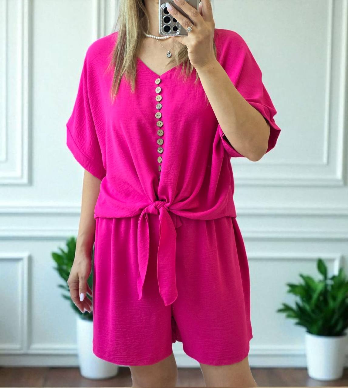 Compleu din poliester Mimi fucsia