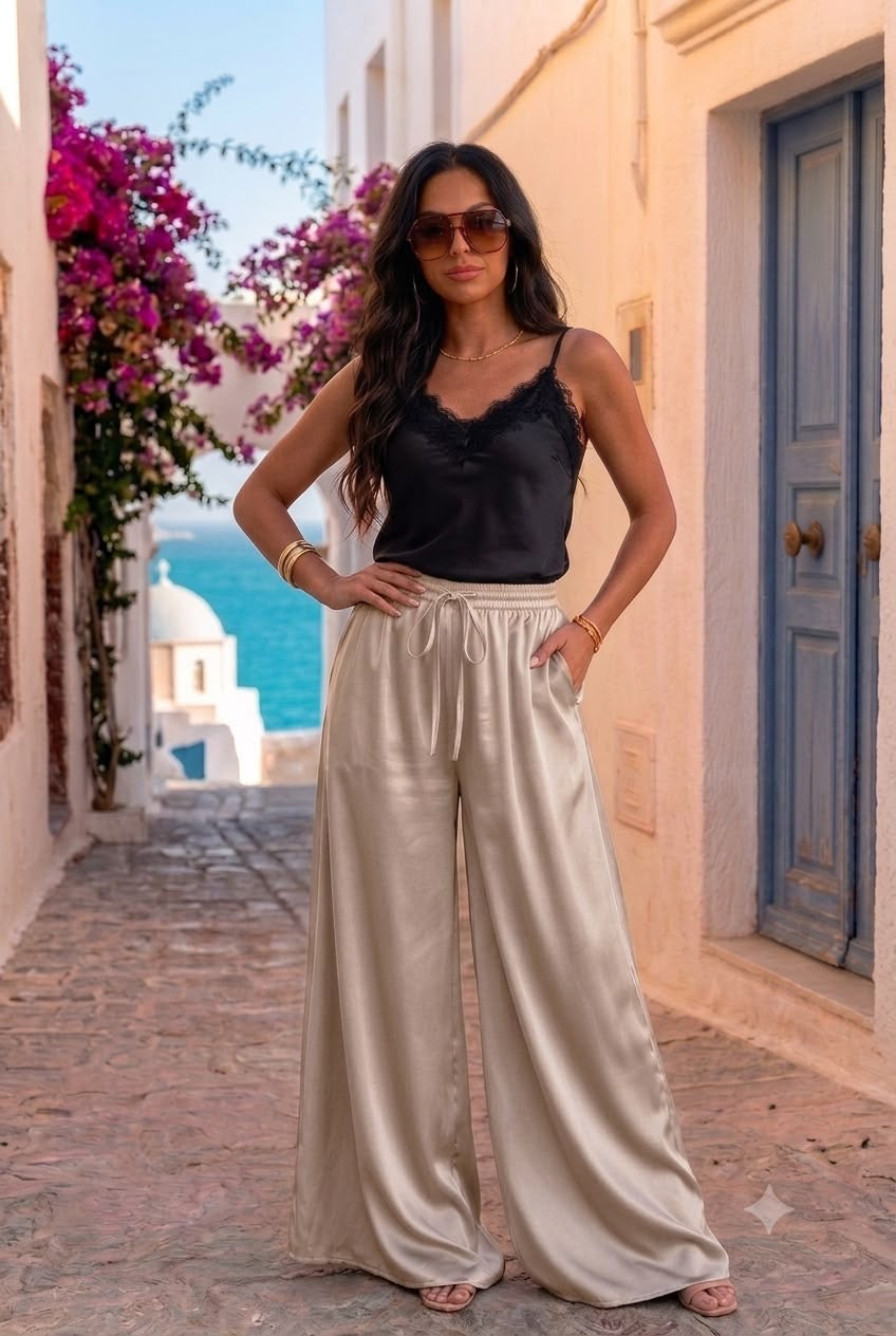 Pantaloni satinati Lore ivory