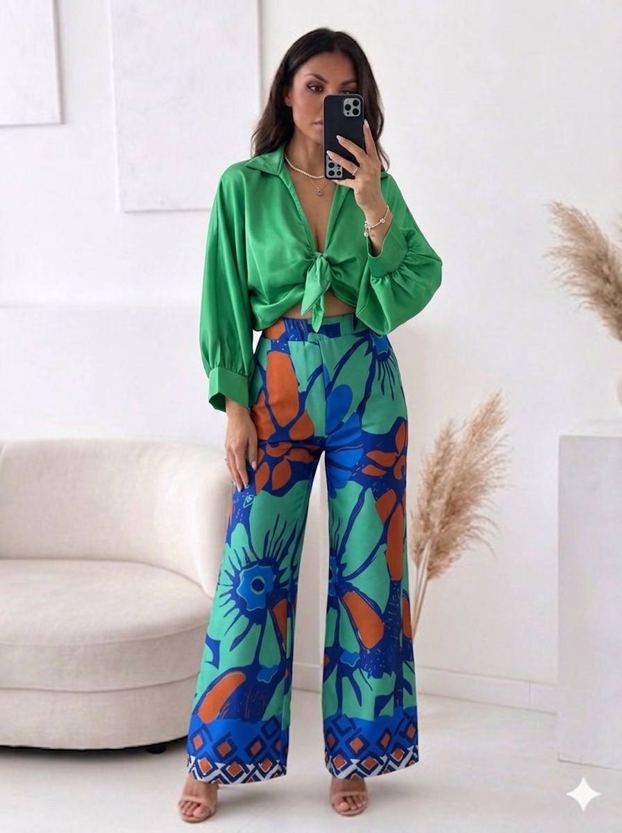 Compleu din satin Lexy verde