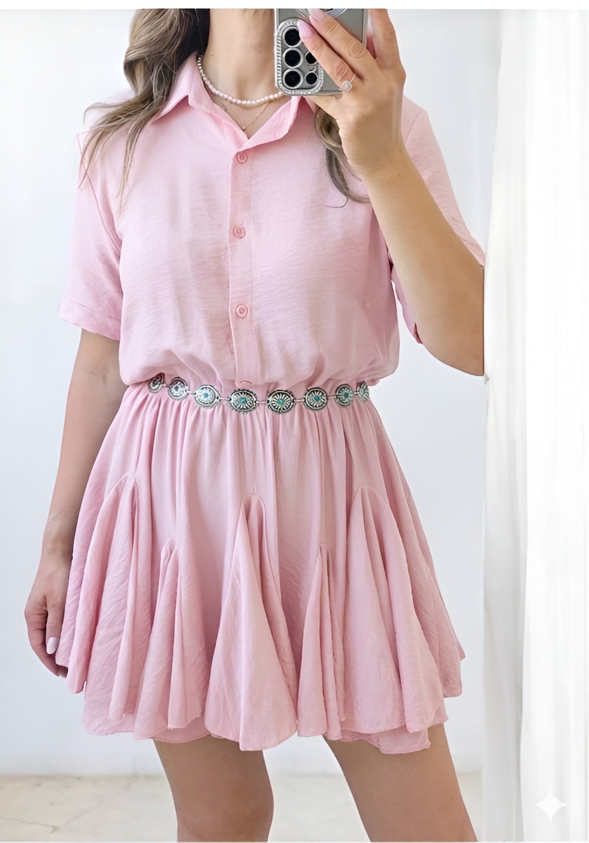 Rochie din vascoza Tiffany roz pudra