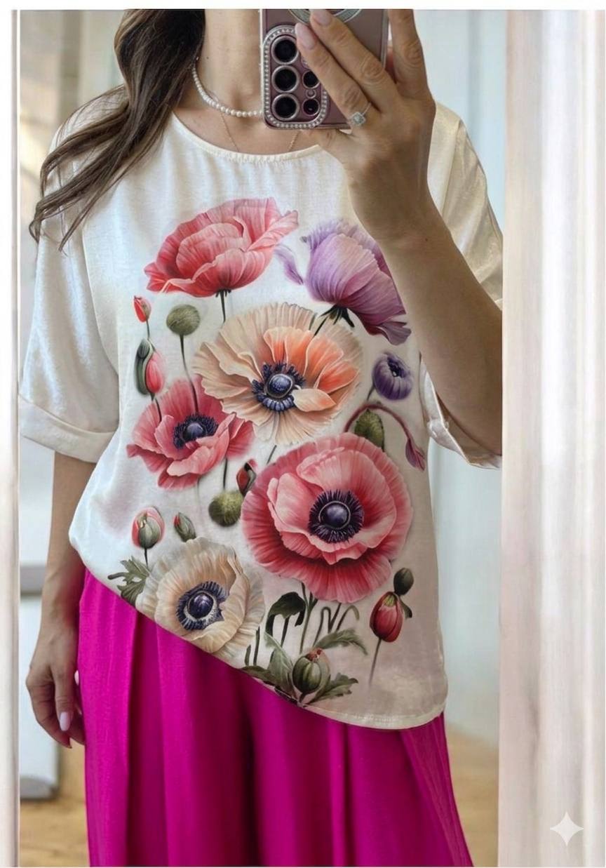 Bluza satinata cu maneca scurta pe croi larg Boema