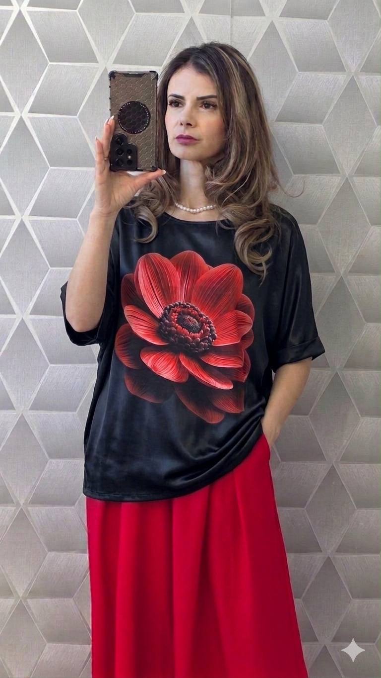 Bluza satinata cu maneca scurta pe croi larg Boema