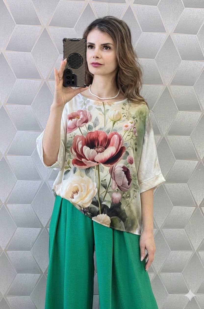 Bluza satinata cu maneca scurta pe croi larg Boema