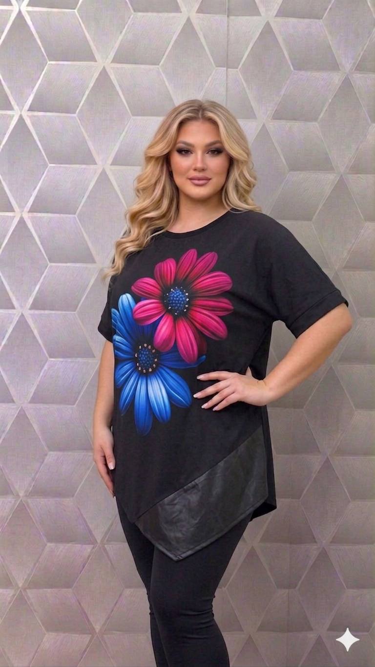 Bluza asimetrica cu maneca scurta pe croi larg Alice