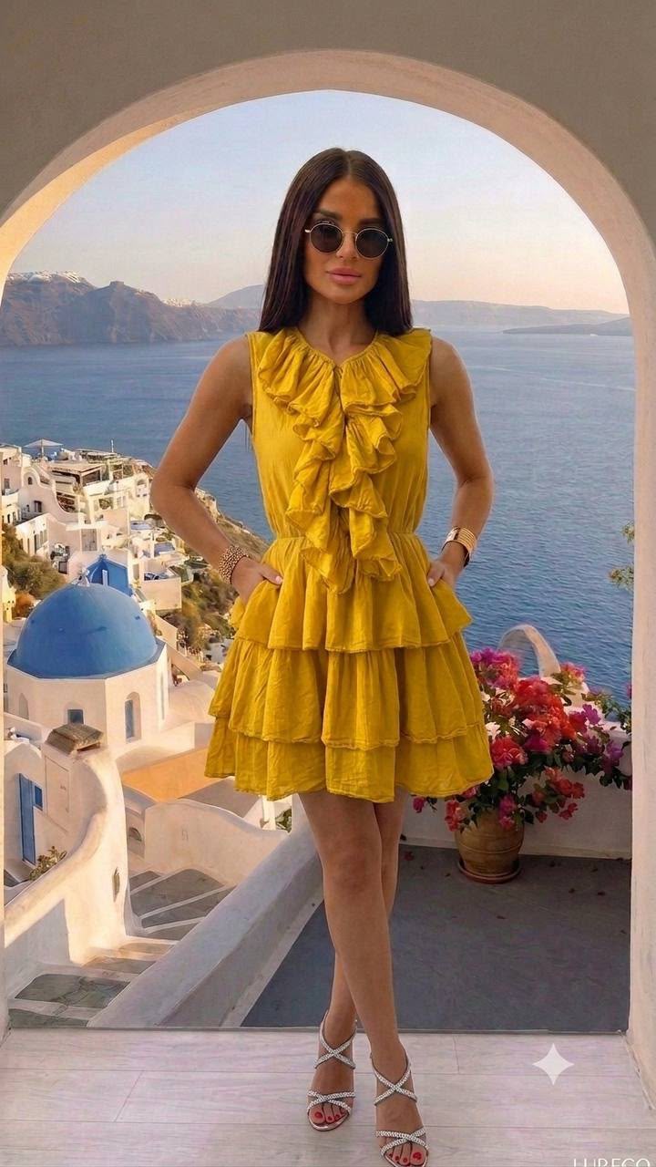 Rochie din bumbac fin Olivia mustar