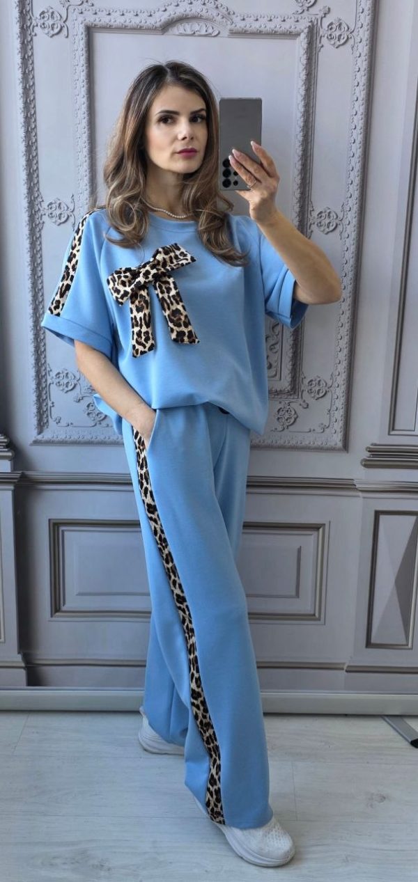 Compleu cu funda animal print si maneca scurta Velvet albastru