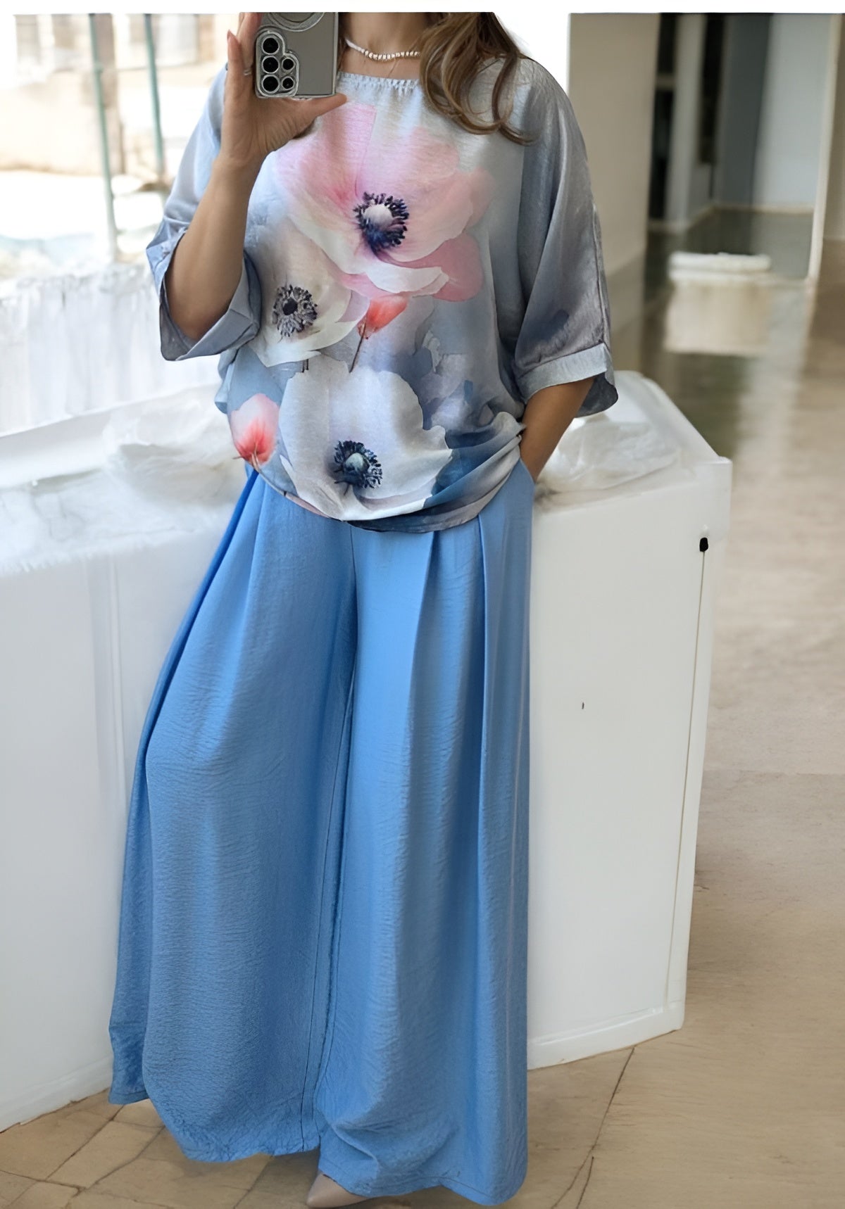 Pantaloni evazati din vascoza Josephine albastru