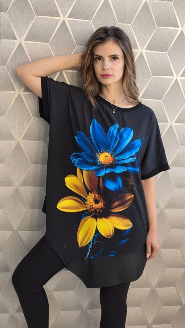Bluza asimetrica cu maneca scurta pe croi larg Alice
