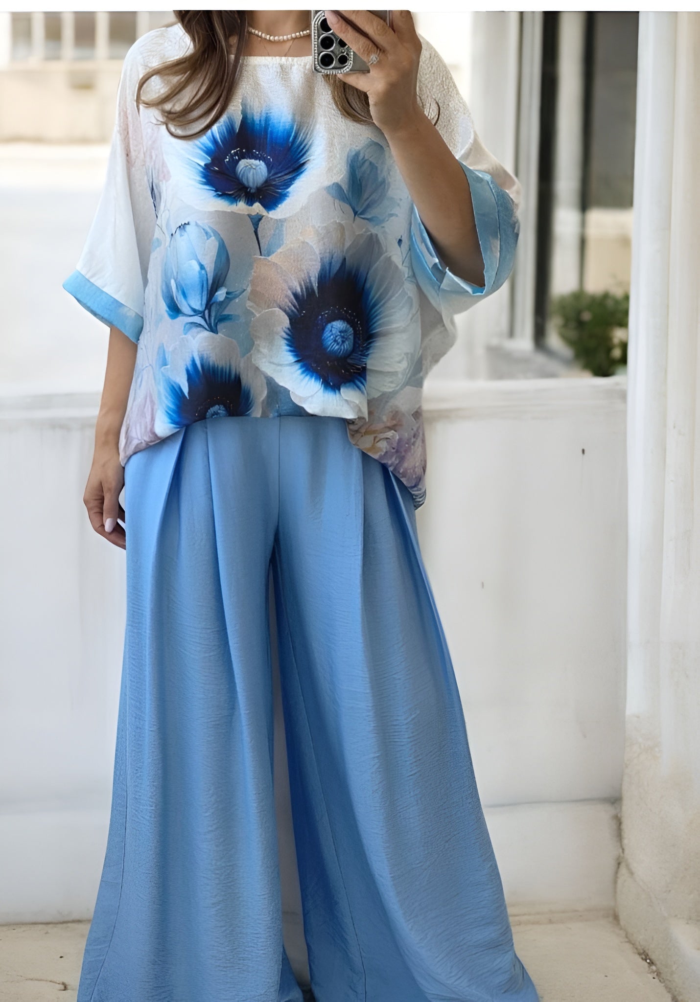 Pantaloni XL evazati din vascoza Terra albastru