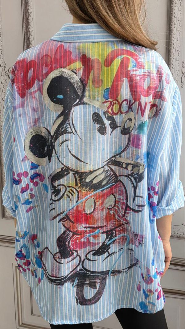 Camasa din in cu imprimeu metalizat Disney albastru