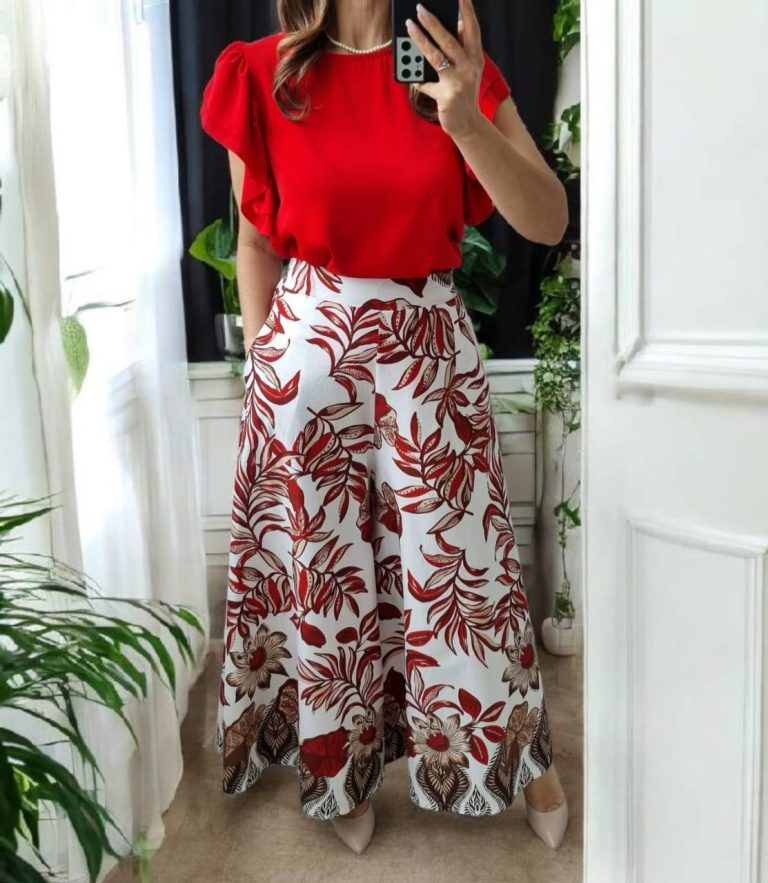 Fusta-pantalon din bumbac Lara rosu