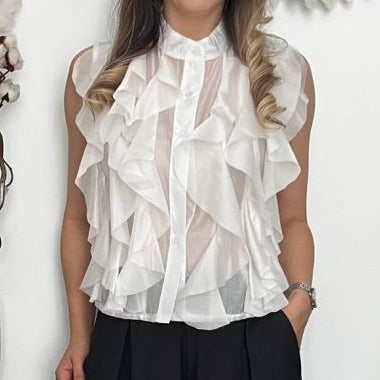 Camasa cu volane fara maneci Lariss  alb