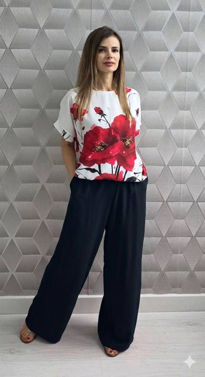 Compleu din poliester cu maci Flora negru