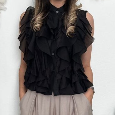 Camasa cu volane fara maneci Lariss  negru