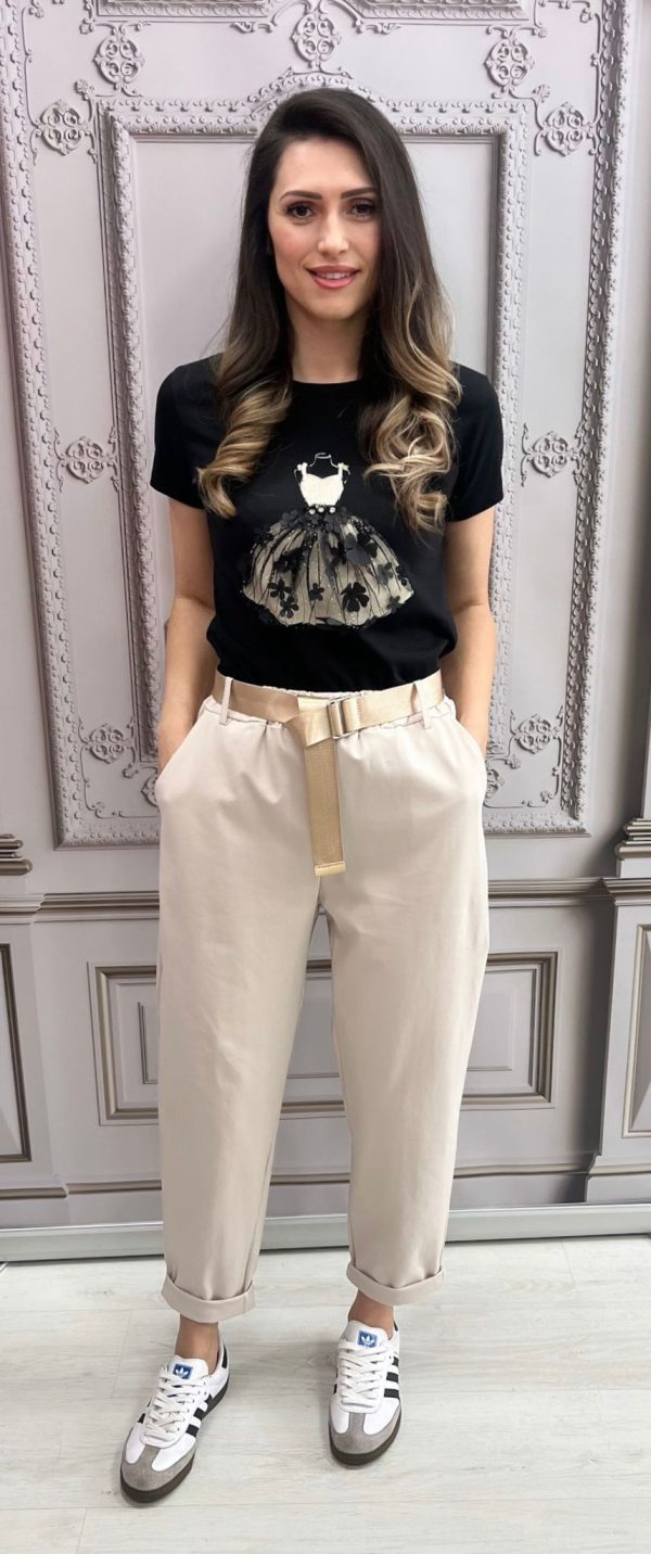 Pantaloni comozi cu talie elastică Stretchy bej