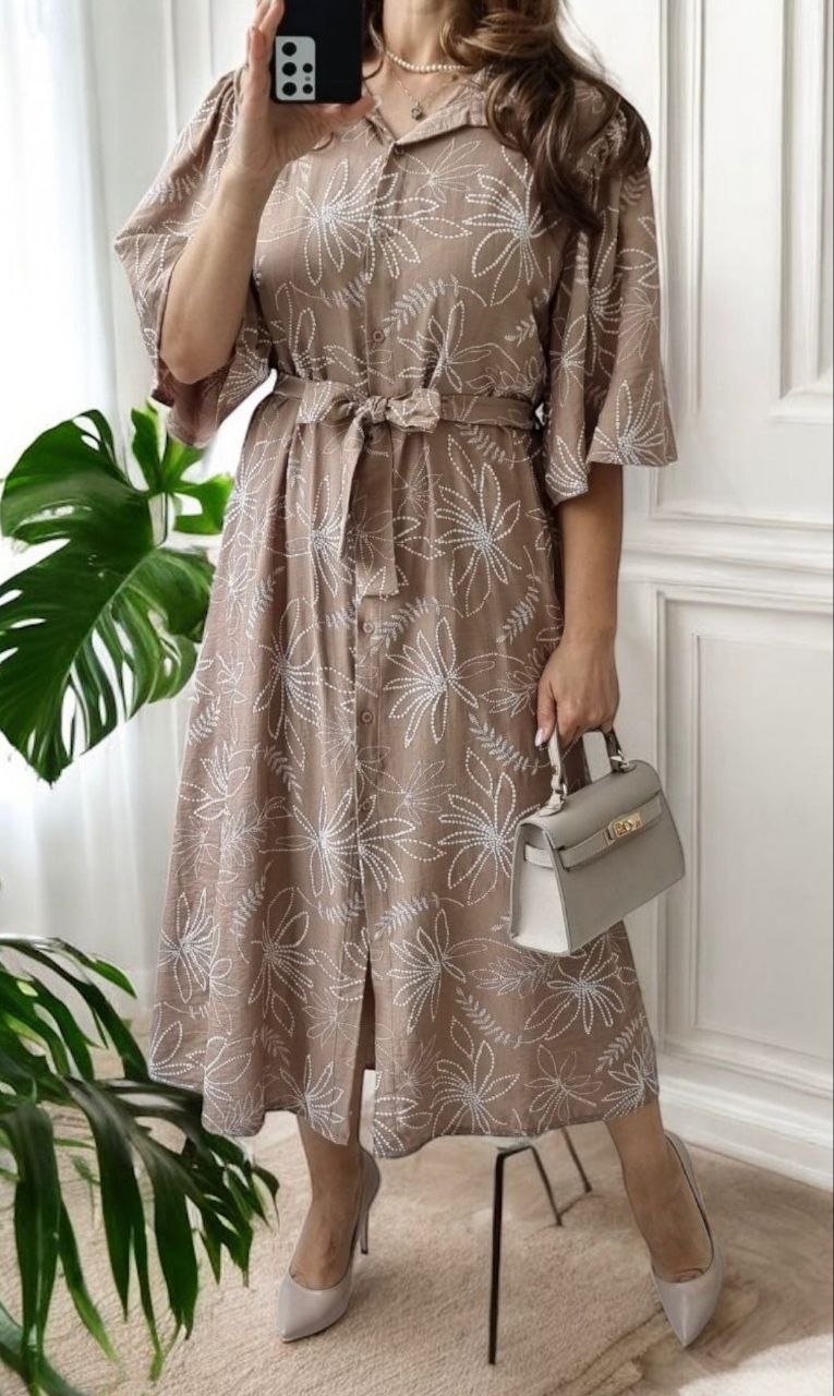 Rochie midi din vascoza Sissy bej