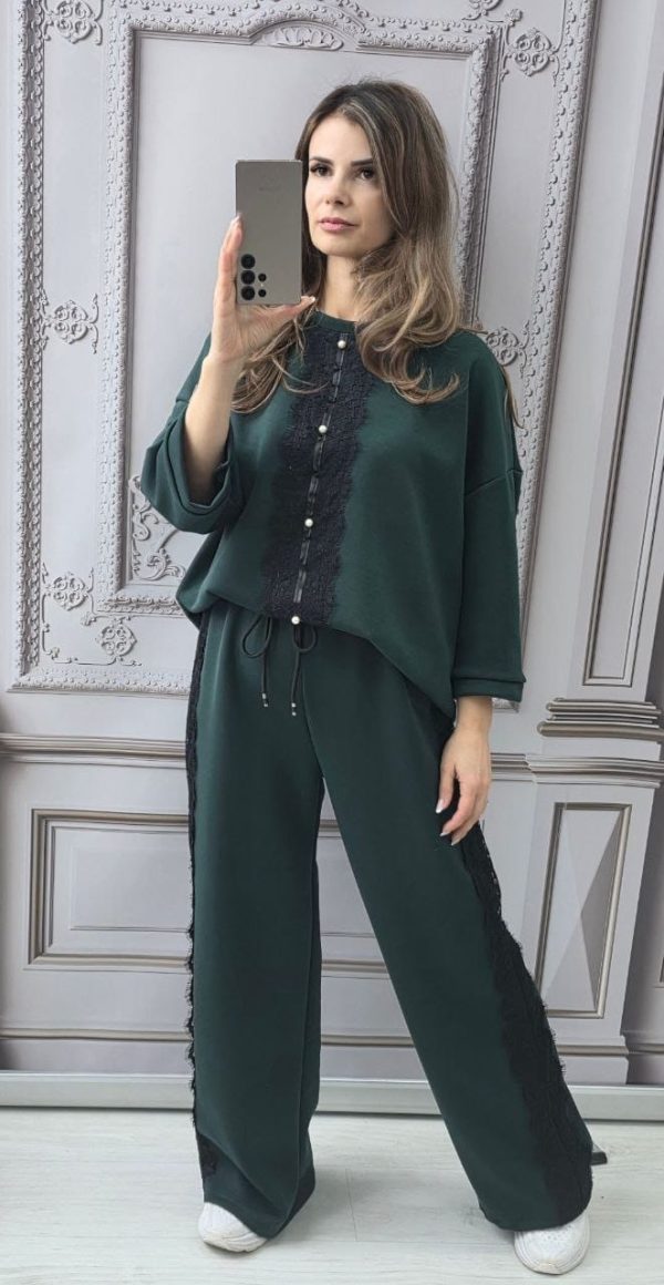 Compleu cu insertii de dantela si perle Mera verde