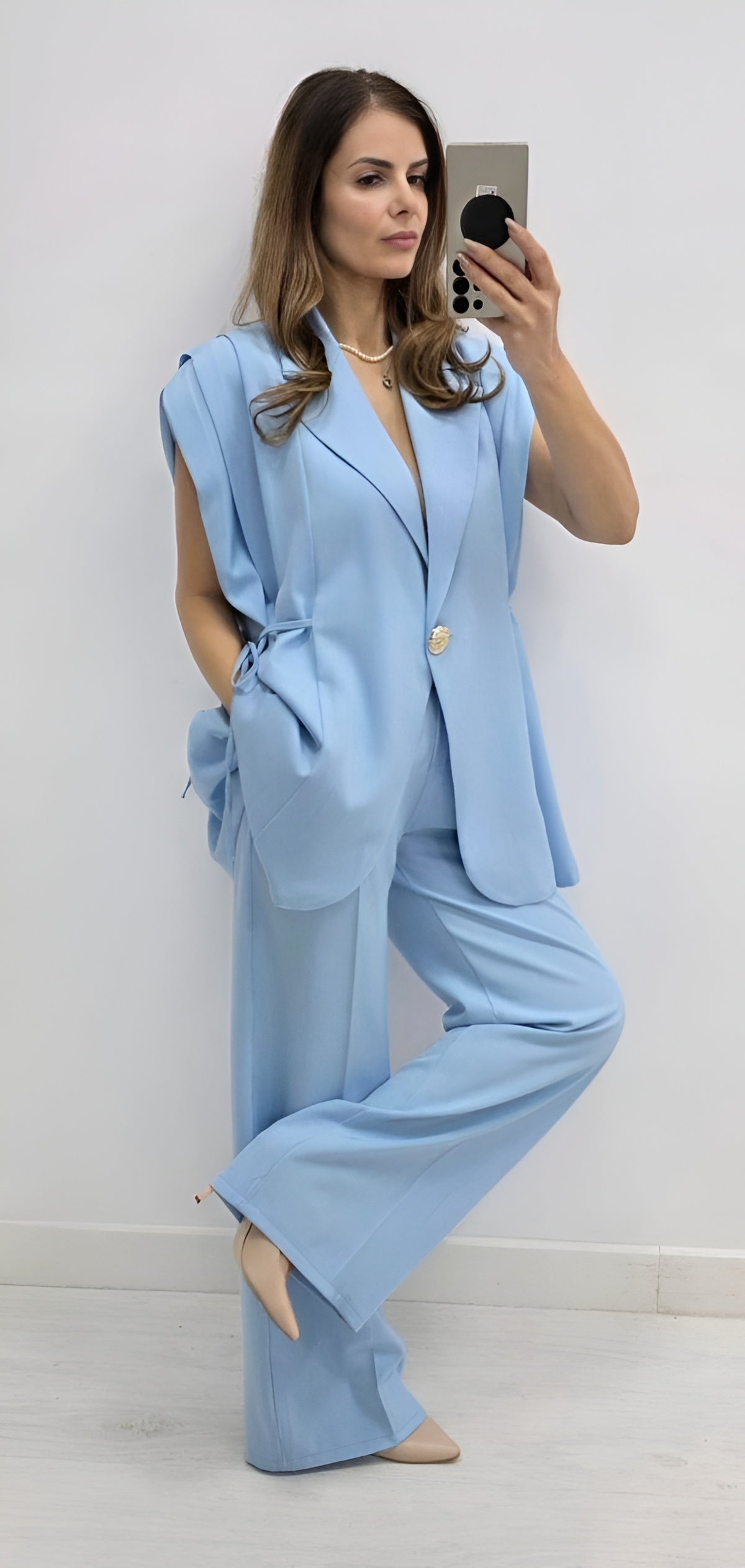 Compleu elegant fara maneci Queen albastru