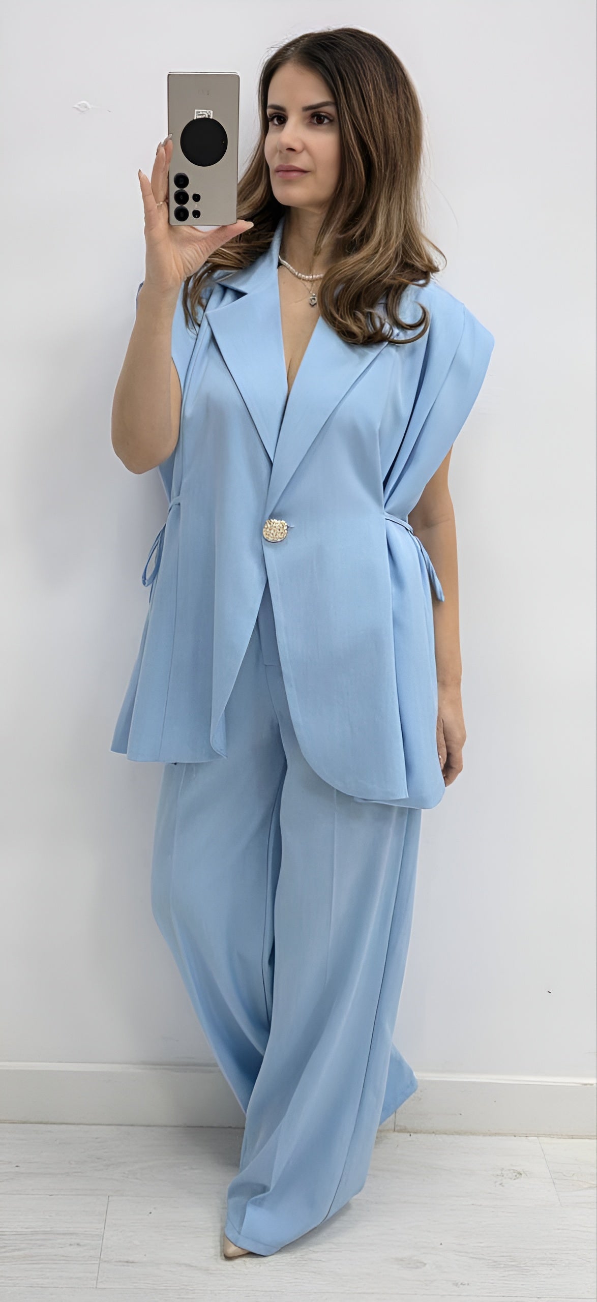 Compleu elegant fara maneci Queen albastru