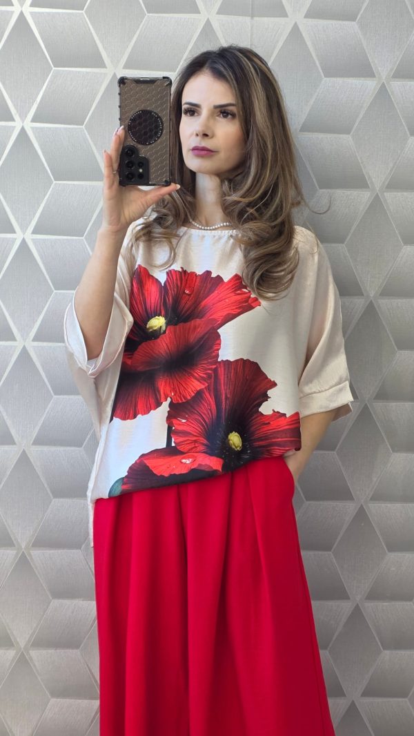 Bluza satinata cu maneca scurta pe croi larg Boema