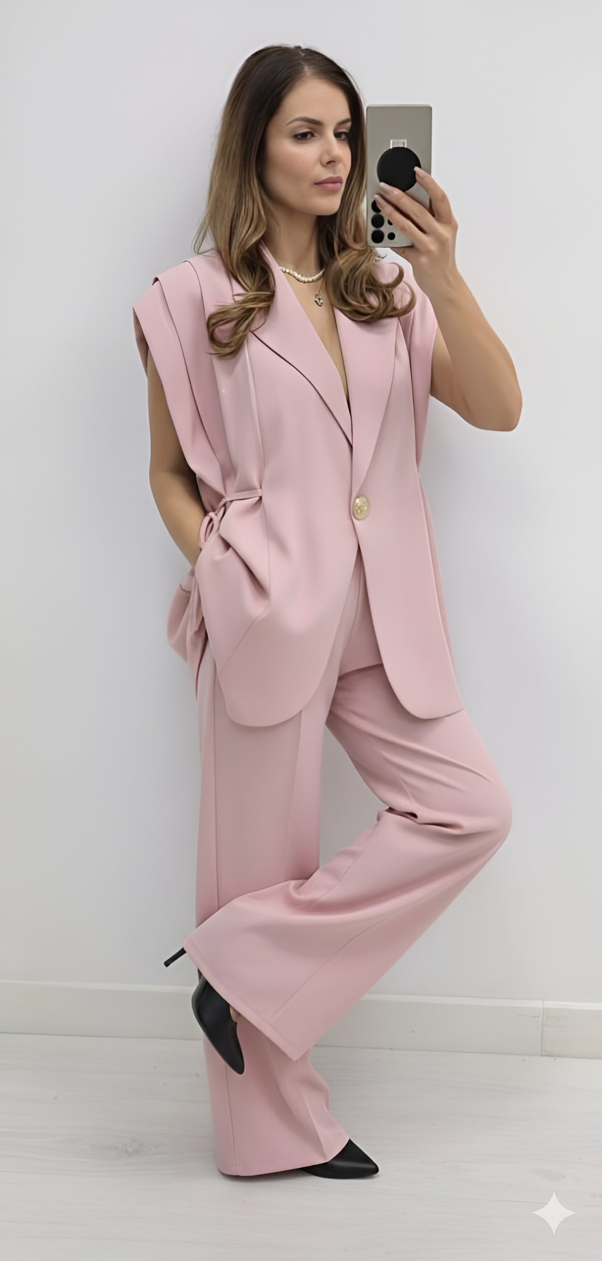 Compleu elegant fara maneci Queen roz