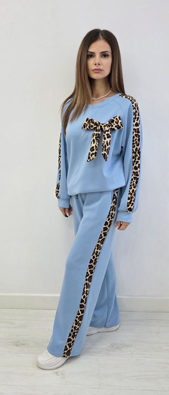 Compleu cu funda animal print si maneca lunga Lily albastru