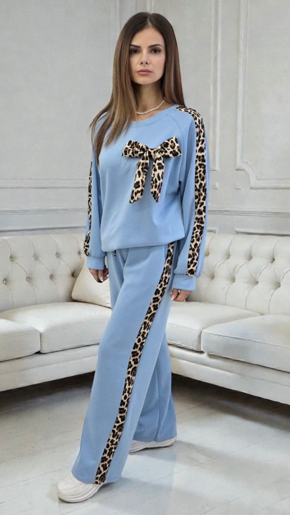 Compleu cu funda animal print si maneca lunga Lily albastru