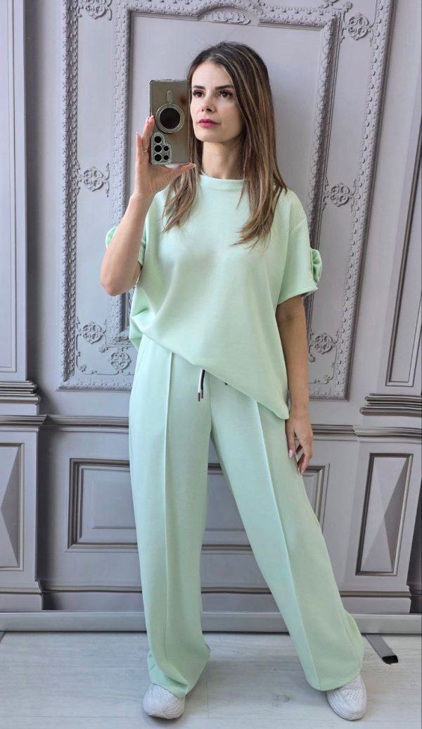 Compleu cu floare 3D si maneca scurta Iris verde