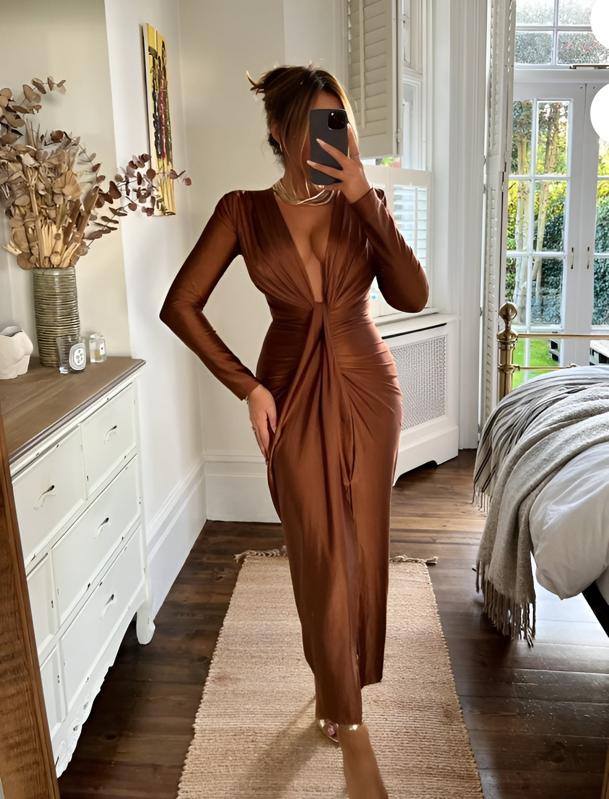 Rochie eleganta din lycra Amora maro