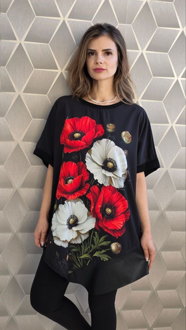 Bluza asimetrica cu maneca scurta pe croi larg Alice