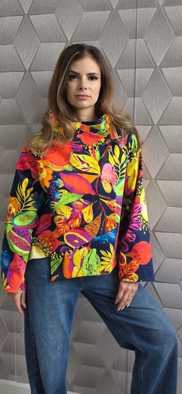 Jacheta asimetrica din bumbac Herra multicolor 1
