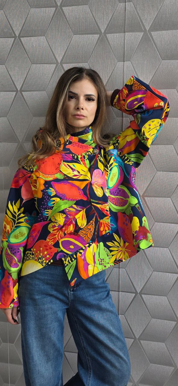 Jacheta asimetrica din bumbac Herra multicolor 1