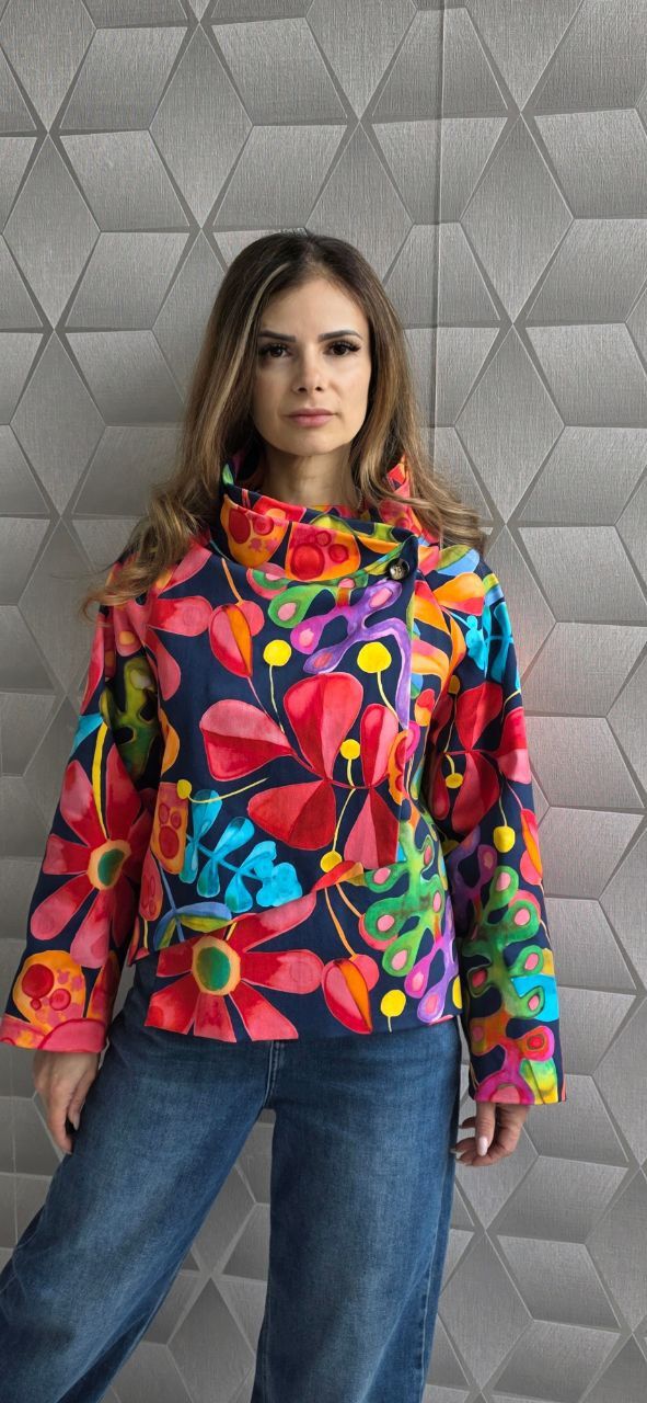 Jacheta asimetrica din bumbac Herra multicolor