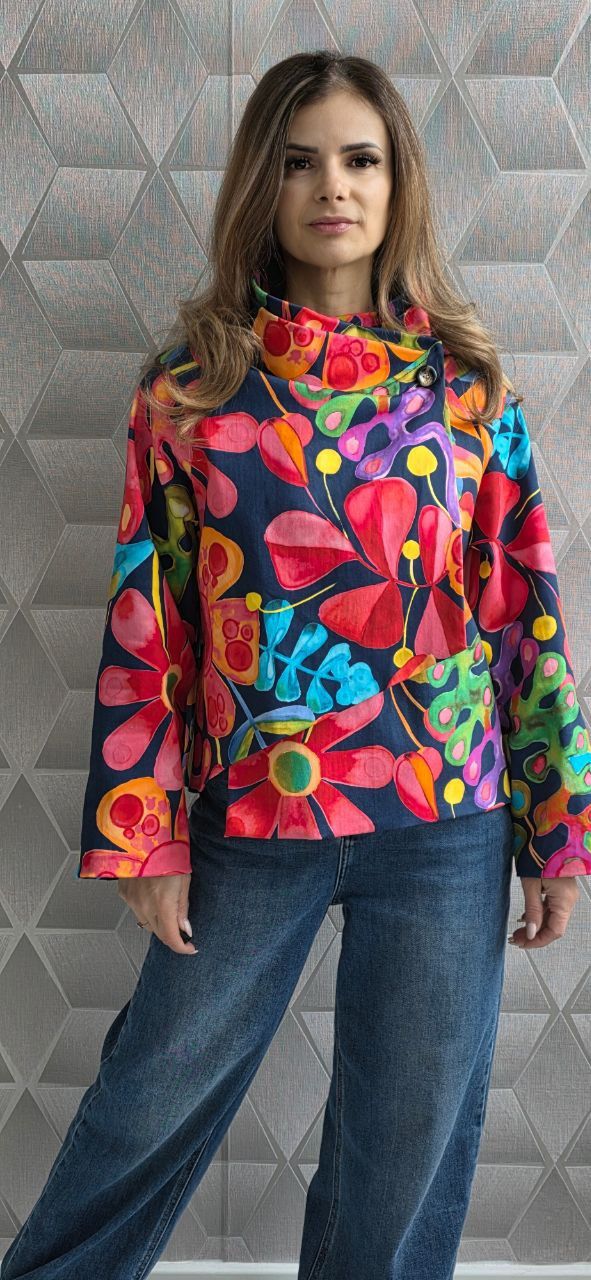 Jacheta asimetrica din bumbac Herra multicolor