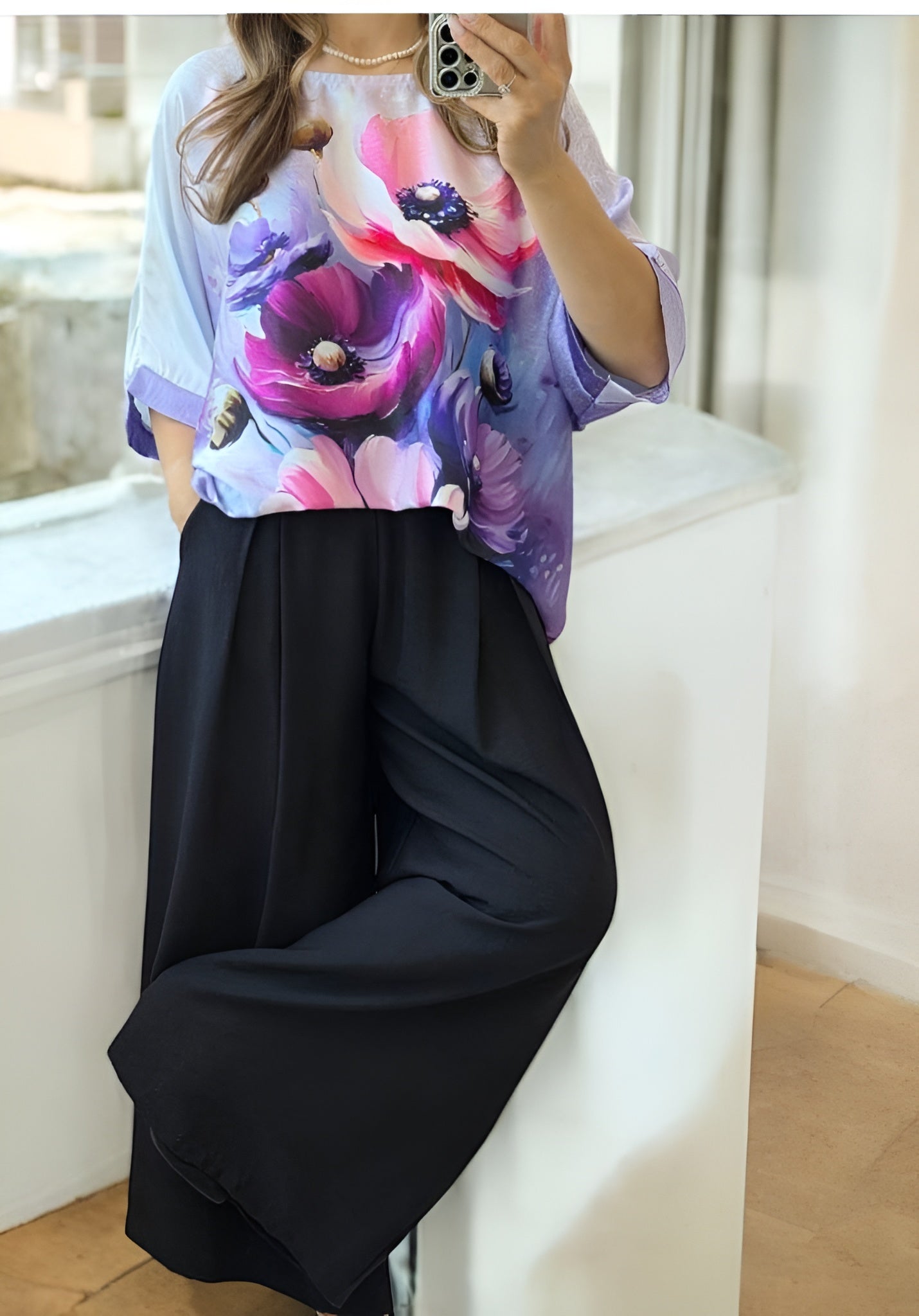 Pantaloni evazati din vascoza Josephine negru